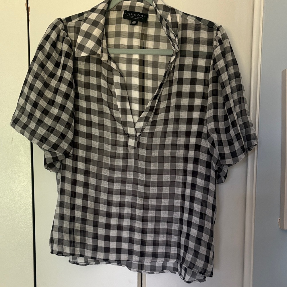 Laundry By Shelli Segal Black and White Plaid Button Down Shirt